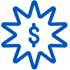 Icon of money sign in starburst